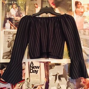 Off the shoulder pinstriped blouse